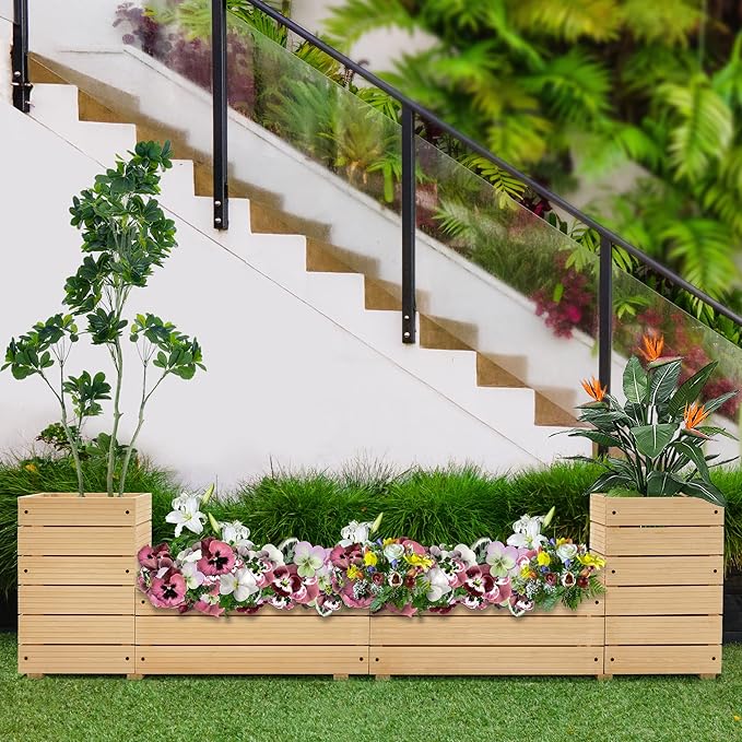 MCombo L Shape Wooden Raised Garden Bed Outdoor Planter Box Elevated Garden Bed for Vegetables Herb and Flowers 0213