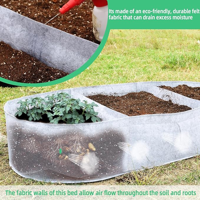 CJGQ 5x2.5x1ft Fabric Raised Garden Bed 65 Gallon Planter Large Oval Garden Boxes Outdoor for VegetablesFlowers and Potato