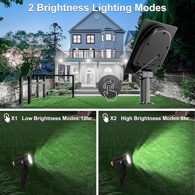 Solar Spot Lights Outdoor Solar Landscape Spotlights IP65 Waterproof 9.8ft CableAuto On/Off Outdoor Wall Lights for Garden Yard Driveway Porch Walkway Pool (6000K White+Green)