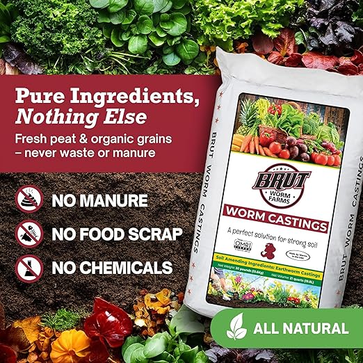 Brut Organic Worm Castings – 30 Lb – Garden's Elixir for Thriving Blooms &amp Harvests! (8 Pack)