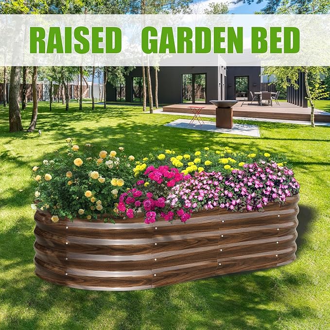 SnugNiture Galvanized Raised Garden Bed 6x3x1.5ft Oval Metal Planter Box for Planting Outdoor Plants Vegetables