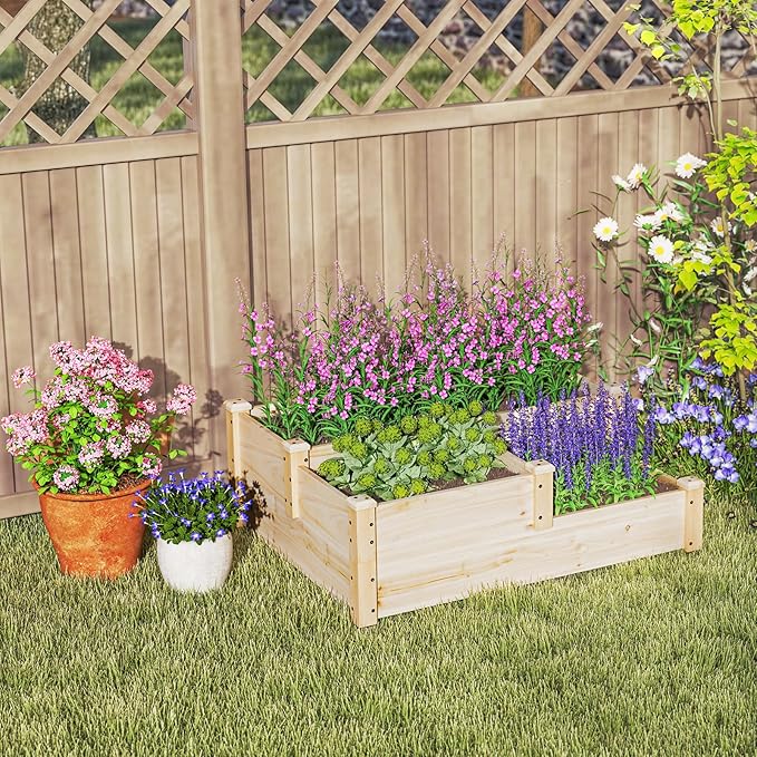 Giantex Raised Garden Bed Wood Planter Box for Vegetables Flowers Fruit Herb Easy Assembly Garden Box Container for Backyard Patio Balcony (43 Lx35 Wx14.5 H)