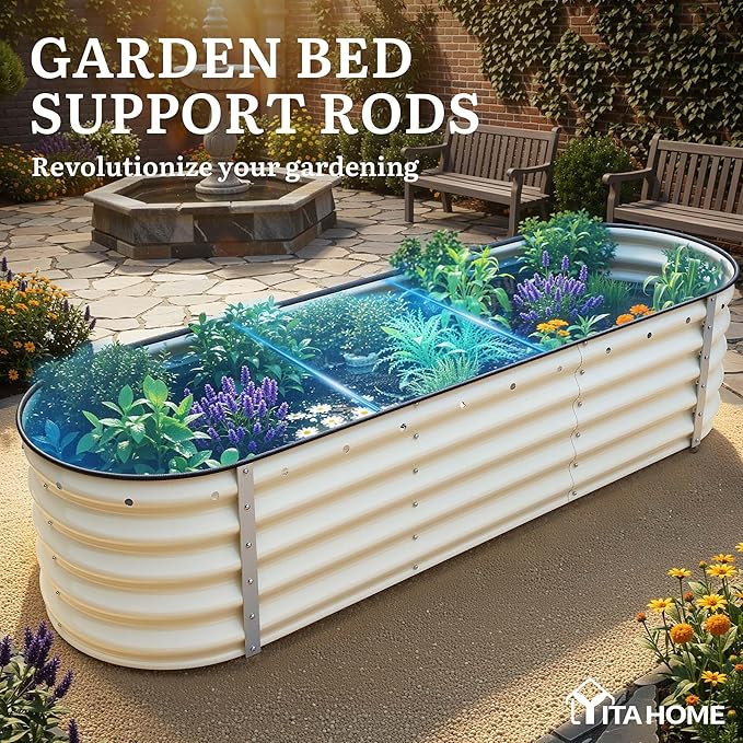 YITAHOME 17 Tall 6 in 1 Large Raised Garden Bed Kit 6.5x2x1.4ft Galvanized Metal Planter Box with Gloves &amp Safety Rubber Outdoor Above Ground Planters for Plants Vegetables Flowers Cream Yello
