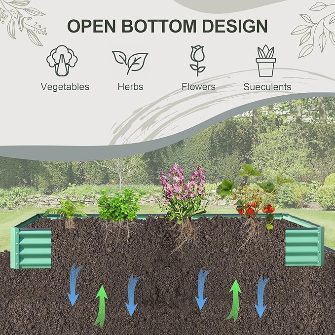 Domi Galvanized Raised Garden Bed 8x4x1Ft Thickening Metal Planter Box for Vegetables Bottomless for Backyard Outdoor 1 Deep w/ 228 Gallon Capacity - Green