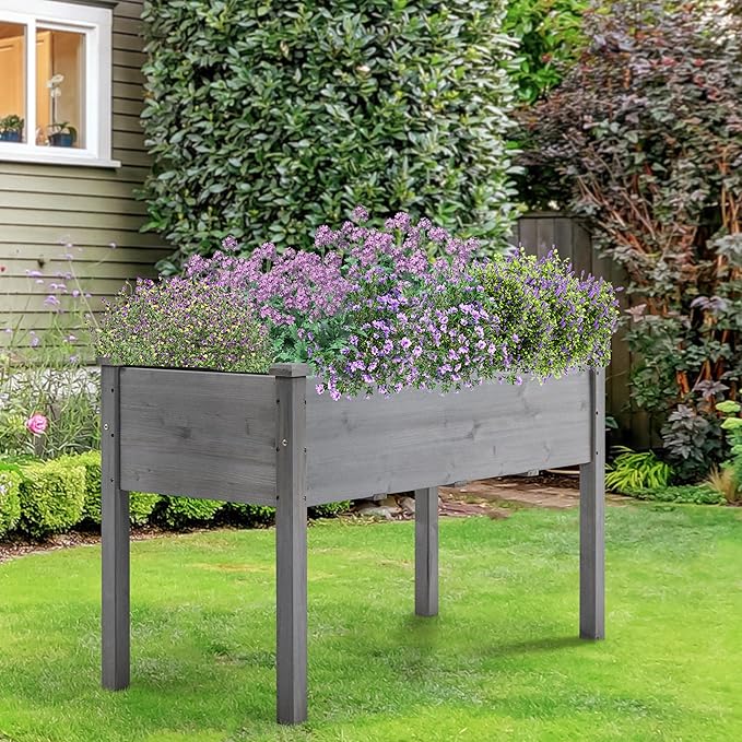 Topeakmart Elevated Planter Bed Outdoor Wooden Raised Garden Bed Rectangle Raised Bed with Stable Structure Wooden Garden Box Standing Planter for Garden/Patio/Backyard/Outdoor2pcs