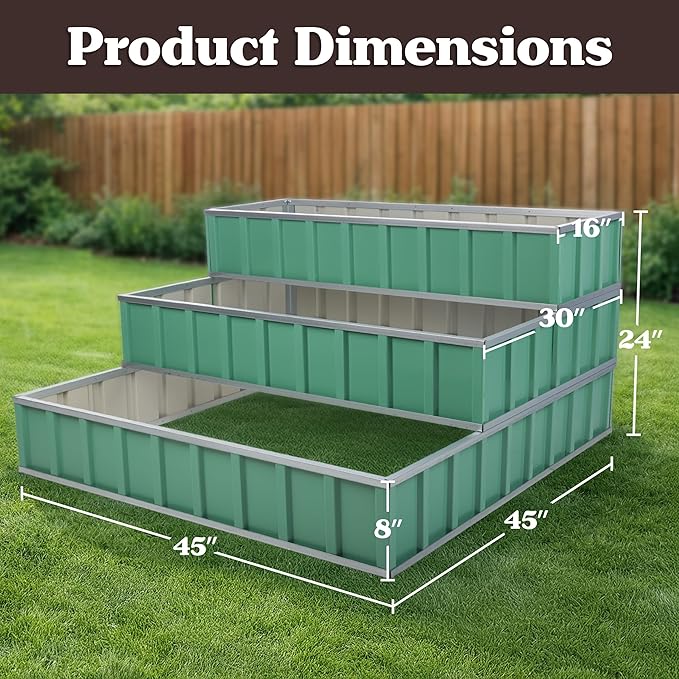 Pure Garden 3 Tier Metal Raised Garden Bed - 45” x 45” x 24” Galvanized Steel Above Ground Planters for Vegetable Garden Flowers and Herbs - Stackable Planter Raised Beds for Gardening (Green)