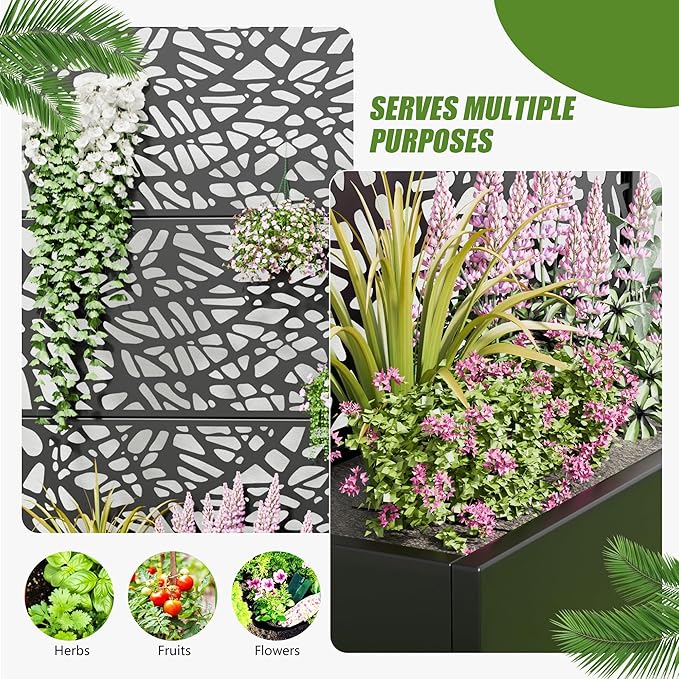 Casaphoria 72x35 Metal Raised Garden Bed with Trellis(2 Pack) Outdoor Planter Box with Wheels &amp Drainage Holes for Climbing Plants Elevated Garden Kit with Privacy Screen Black-Net Arched