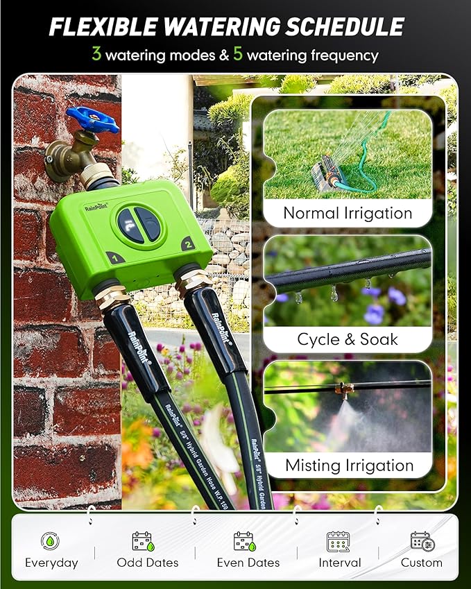 RAINPOINT WiFi Water Timer for Garden Hose 2 Zone WiFi Sprinkler Controller Smart Hose Timer Valve Automatic Drip Irrigation System/Rain Delay for Garden (Brass Inlet WiFi &amp Ethernet Connectio