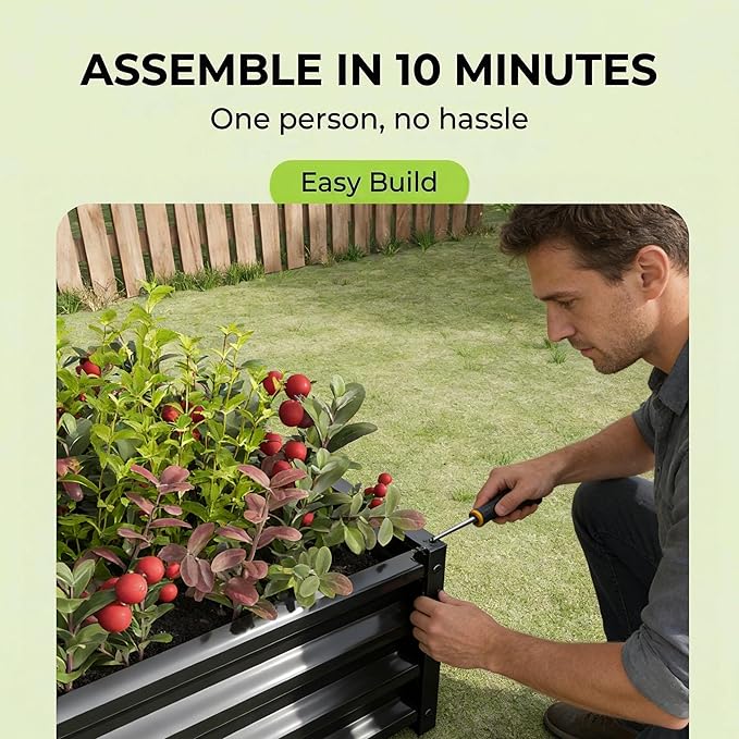 Metal Raised Garden Bed 4x2x1 ft Rectangle Planter Box Rust-Resistant Galvanized Steel with Open Base Design Quick Assembly for Vegetables Flowers and Plants (Black)