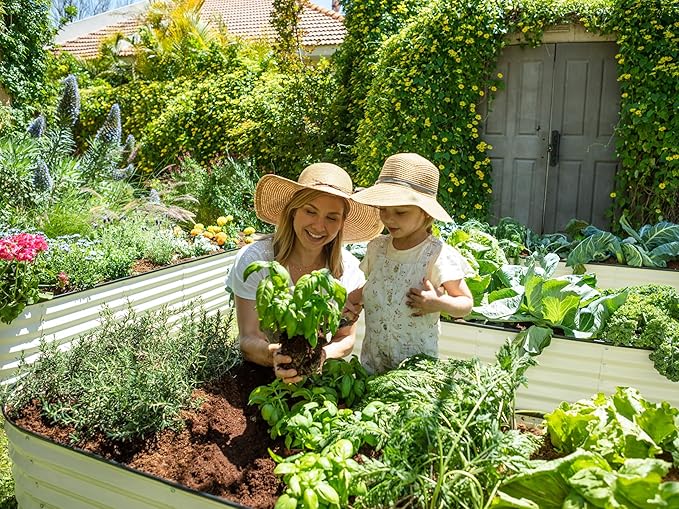 9-in-1 Galvanized Steel Raised Garden Bed 8×2×1.5 ft with Seed Spacer Tool Kit // Tall Modular Metal Planter &amp Square Foot Gardening Seed Template for Organized Planting of Vegetables &amp Fruits