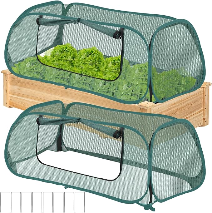 2Pack Garden Covers for Raised Beds Pop Up Mesh Plant Covers for Outdoors 30% Sunblock Plant Shade Tent Crop Cage for Seedlings Vegetable Against Birds Animals with 8 Stakes (45X22X16)