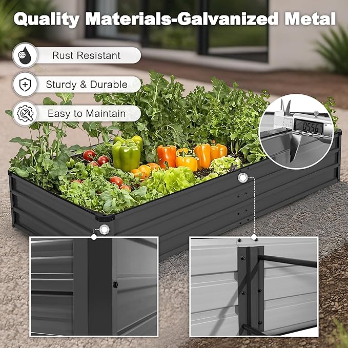 NUU GARDEN 6x3x1ft Rectangular Galvanized Raised Garden Bed for Gardening Elevated Planting Metal Planter Box Outdoor Patio Planting Bed for Vegetables Flowers Herb Dark Gray