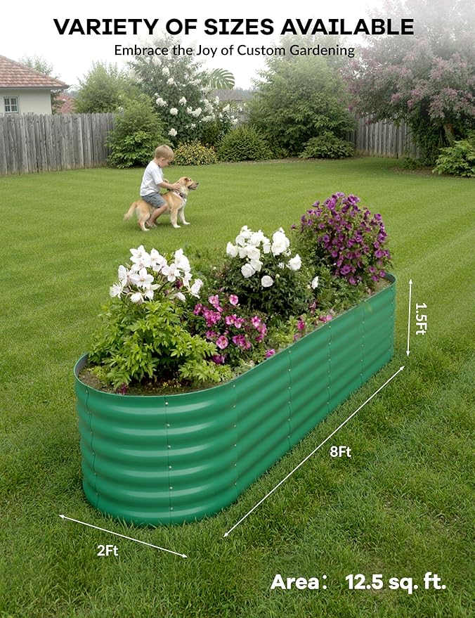 2Pcs 8x2x1.5ft Raised Garden BedGalvanized Raised Planter Boxes Outdoor with Easy Assembly Large Garden Bed for Vegetables Fruits FlowerRaised Garden BedGreen