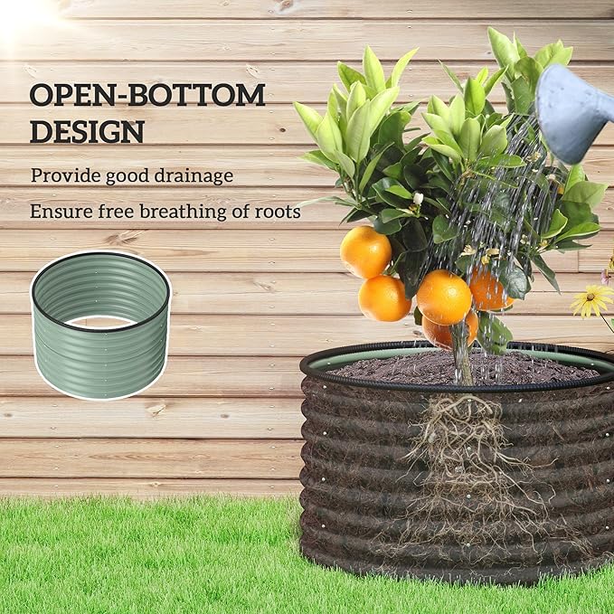 2-Count Durable Premium Quality Heavy-Duty Metal Raised Garden Bed Featuring Safety Edging and Easy Assembly in Light Green Finish