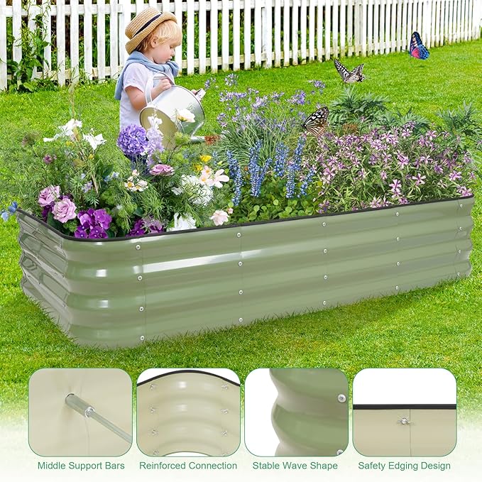 1MORE Raised Garden Bed -5X3X1 Galvanized Planter Box for Outdoor Gardening4 in 1 Modular Raised Bed Kit with Protective Tape Gloves for HerbIdeal for Vegetables and Plants.Green-2Pcak