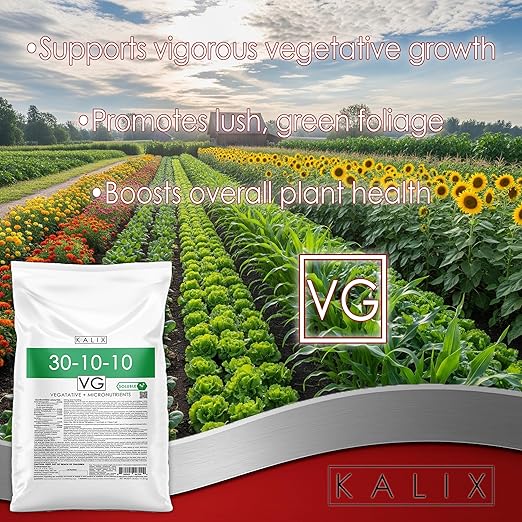 KALIX 30‑10‑10 Water Soluble Fertilizer | High Nitrogen All‑Purpose Plant Food for Vigorous Vegetative Growth | Fully Soluble NPK for Vegetables Trees Shrubs Lawns &amp Hydroponics – 25 lb