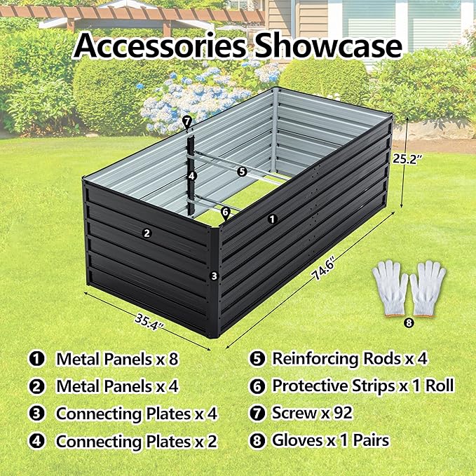 Galvanized Raised Garden Bed 6x3x2ft Outdoor Planter Box Galvanized Steel Garden Bed Kit for Vegetables Flowers Herbs and Succulents Black