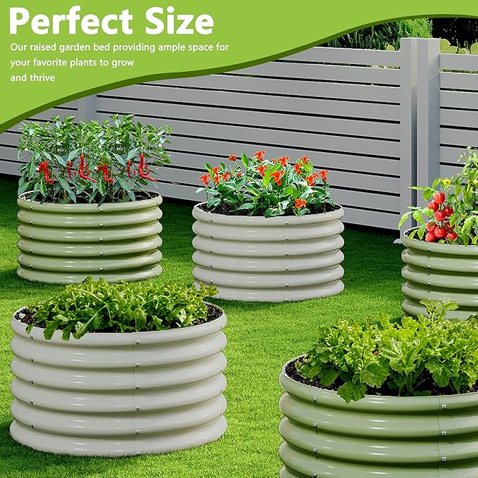 2PCS 2x2x1.5FT Galvanized Raised Garden Bed KitVegetable Boxes-Round Metal Flower BoxLarge Planter Raised Beds Outdoor Garden for PlantingFruitHerb-White