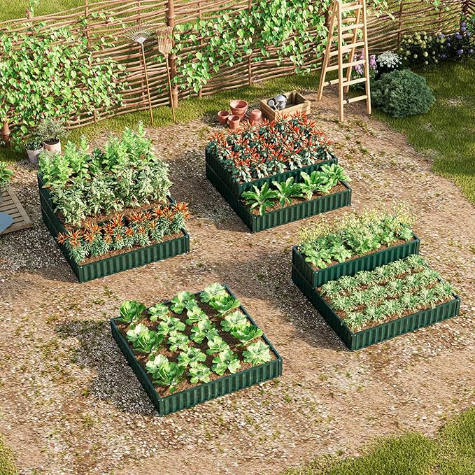 Giantex 3-Tier Raised Garden Bed Set 2 47 x47''x24'' Heavy-Duty Metal Outdoor Planter Box w/Open-Ended Base Elevated Planter Box for Vegetable Fruit Flower Herb Patio Backyard Raised Bed Kit