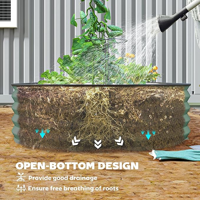 Outsunny 2PCS Galvanized Raised Garden Bed 7' x 3' x 1' Raised Beds for Gardening with Plant Support Stakes Rubber Strap Edging and Gloves Metal Planter Box for Vegetables Flowers Green