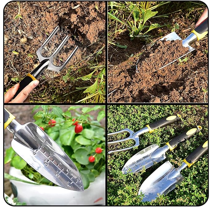 Gardening Tools Set Garden Tool Set 4PCS of Rust-resistant Stainless Steel Heavy-duty Gardening Kit Including Hand Shovel Pipette Shovel and Cultivator Hand Rake With Soft Rubber Non-slip Ergonomi