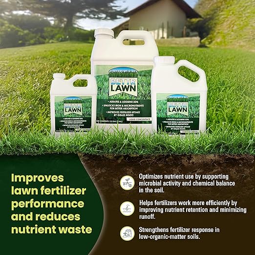 Bettr Lawn Liquid Lawn Aerator – Soil Activator &amp Clay Conditioner with Humic and Fulvic Acids – Grass Root Booster &amp Nutrient Enhancer Improves Lawn Health &amp Penetrates Compacted Soil –