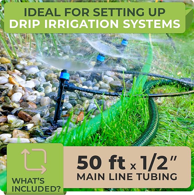 Carpathen 50 FT 1/2 Irrigation Tubing Mainline - Drip Irrigation Tubing Perfect for Push-To-Connect Garden Irrigation System or as Blank Distribution Hose for Any Gardening Project