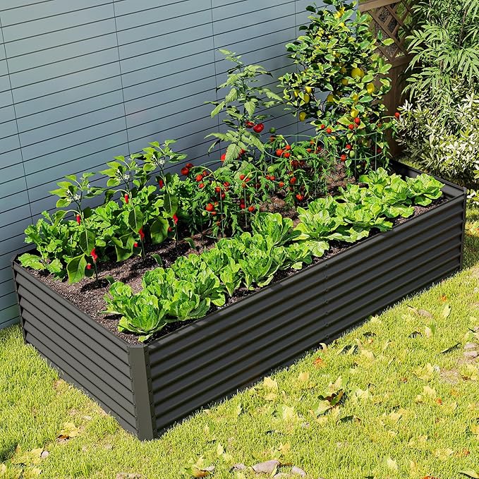 Domi 8×4×2 ft Galvanized Raised Garden Bed Outdoor Planter Garden Boxes Large Metal Planter Box for Gardening Vegetables Fruits Flowers Grey