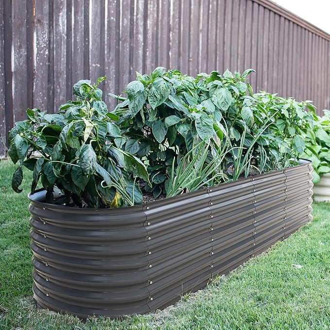 VEIKOU 8x2x2 ft Galvanized Raised Garden Bed 23.1 Tall 9 in 1 Modular Planter Box Outdoor Raised Garden Bed for Vegetable Flower Herb Grey