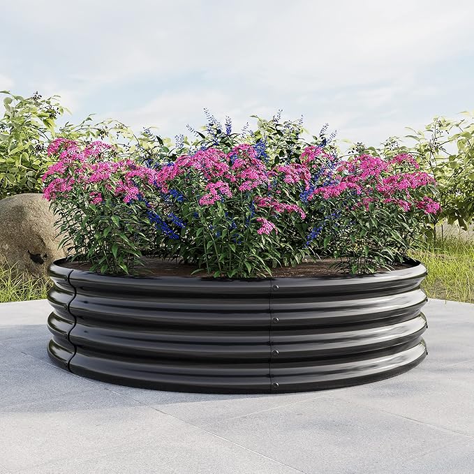 2PCS 47.24 * 11.4 Tall Round Raised Garedn BedMetal Raised Beds for Vegetables Outdoor GRaised Planter Box Backyard Patio Planter Raised Beds for Flowers Herbs Fruits Black