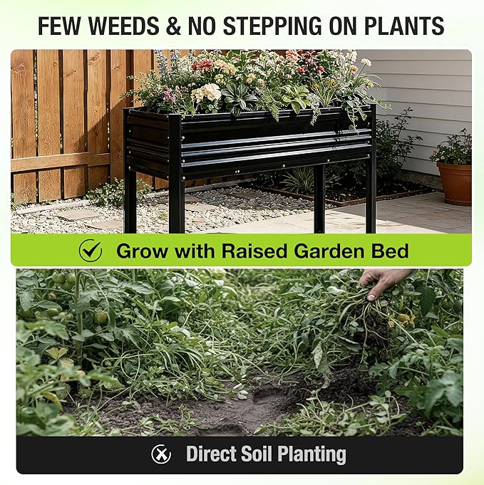 WORKPRO 48x24x32in Outdoor Galvanized Raised Garden Bed with Legs 600LB Elevated Planter Box for Vegetable Flowers Herbs Black