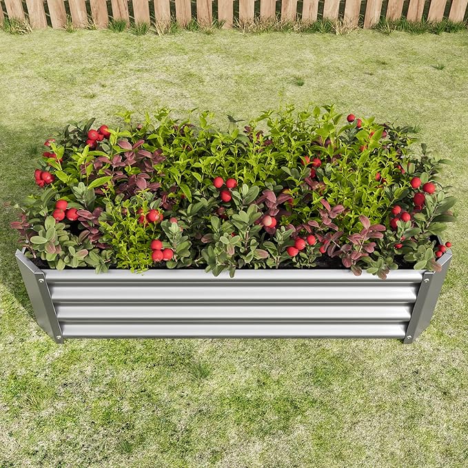 Raised Garden Bed kit 4 * 2 * 1ft Outdoor Raised Beds for Gardening Galvanized Raised Planter Box Suitable for Home Garden Patio Planting Vegetables Flowers and Herb Fruits (Silver)