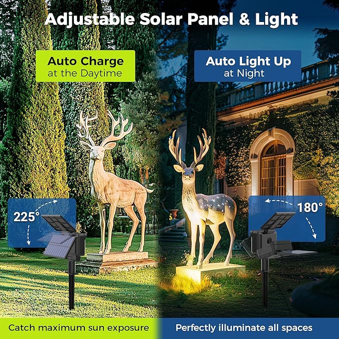 Solar Spot Lights Outdoor Waterproof for Flag Tree House Garden Yard 3 Brightness Modes Solar Powered Landscape Spotlights 4 Pack Warm White