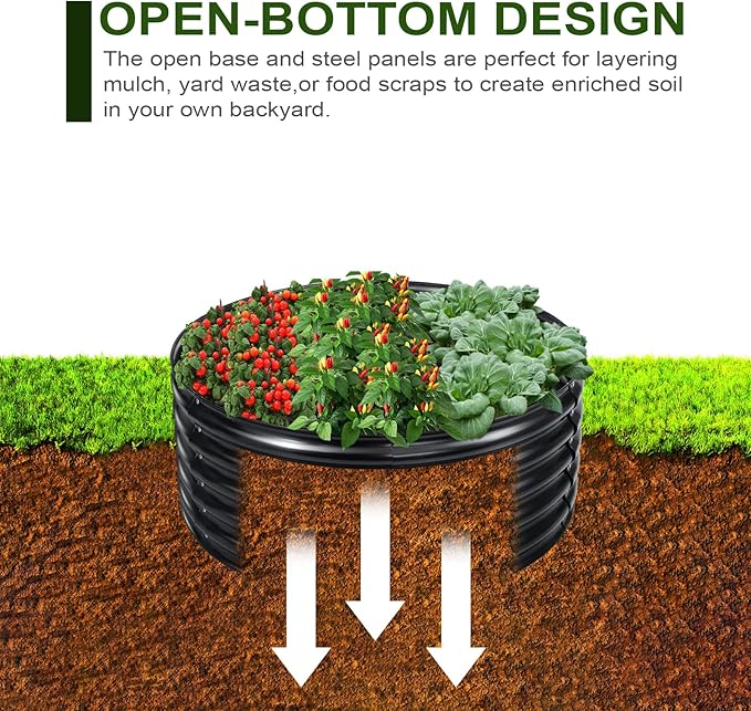 EDOSTORY 17 Tall 42 Round Metal Raised Bed Garden Bed Kit Galvanized Planter Raised Garden Boxes Outdoor Large Metal Raised Garden Beds for Vegetables Flowers Herbs