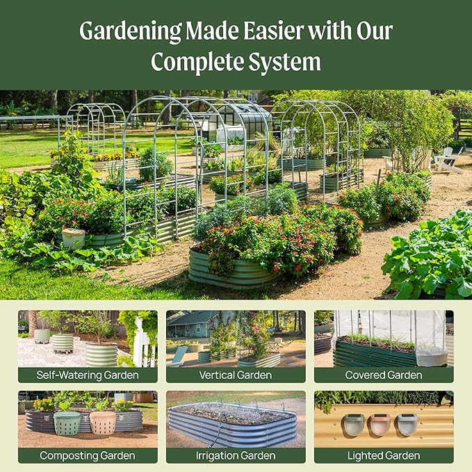 Vego garden Raised Garden Bed Kit 17 Tall 10 in 1 Jumbo Modular Metal Planter Box for Vegetables Flowers Herbs Pearl White