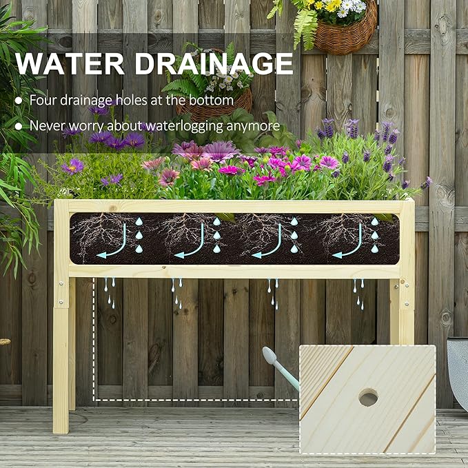 Outsunny Raised Garden Bed Elevated Wooden Planter Box with Space-Saving Folding Design Drainage Holes &amp Inner Liner for Vegetable Fruit Herb Grow