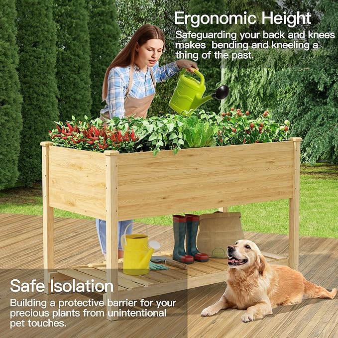 Kullavik Raised Garden Bed with LegsOutdoor Elevated Cedar Wood Planter Box with Storage Shelf220lb Capacity-Natural