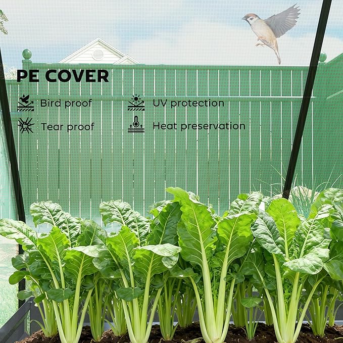 Outsunny 4 x 3 x 3ft Raised Garden Bed with Mini Greenhouse Galvanized Raised Garden Bed with Cover for Herbs and Vegetables Small Greenhouse for Patio Garden Balcony Green and Dark Gray