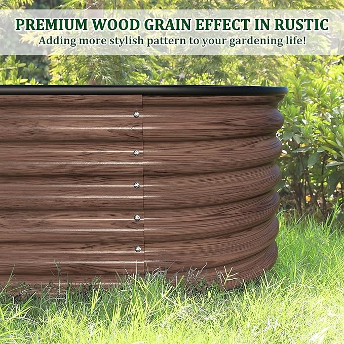 8x2x1.4ft Galvanized Raised Garden Bed 9-in-1 Metal Raised Planter Box Oval Outdoor for Vegetable Flower Backyard and Patio Rustic Brown
