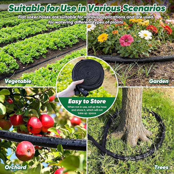 Soaker Hose 50 ft Garden Hose With Drip Irrigation System 1/2 Linkable Consistent Drip Irrigation Hoses Leakproof Design Water Hose Save 80% of Water for Garden Farm Orchard Plantation