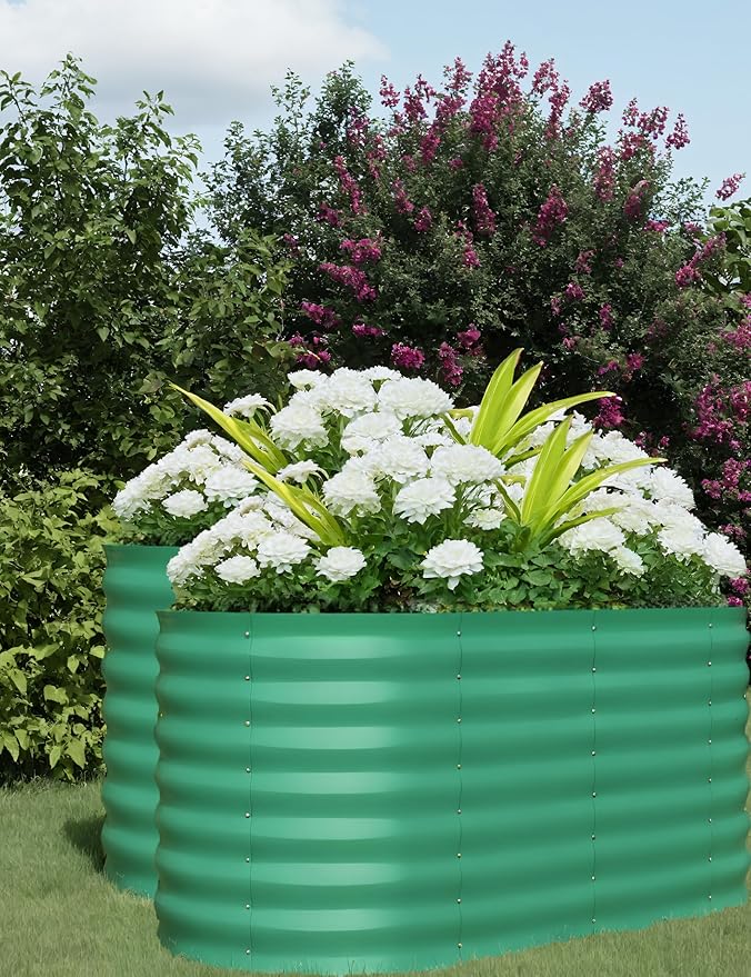 2 Pcs Raised Garden Beds Outdoor 4x2x2 ft - Galvanized Steel Planter Box for Vegetables Flowers Rust-Resistant Garden Box Easy Assembly Raised Beds Durable Planters for Outdoor Plants Green