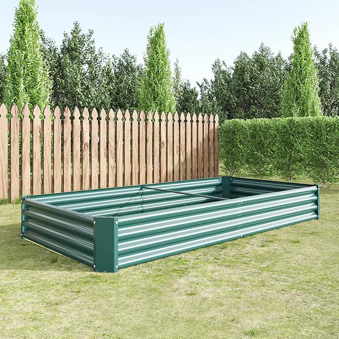 Raised Garden Bed Kit - Metal Raised Bed Garden 7.6x3.7x0.98ft for Flower Planters Vegetables Herb (Green)