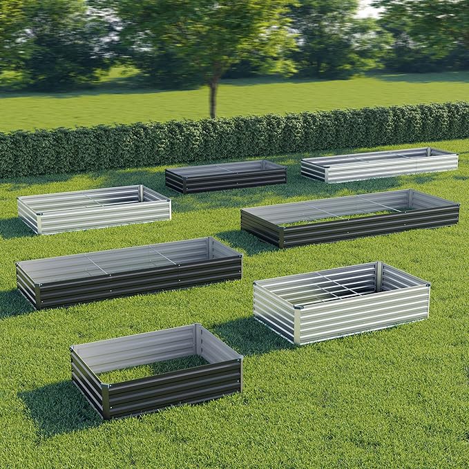 8x4x1 ft(2 Pack) Galvanized Raised Garden BedOutdoor Planter Box Metal Patio Kit Planting Bed for Vegetables Flowers and SucculentsSilver