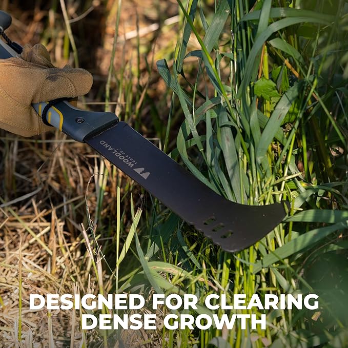 Woodland Tools Super Duty Brush Axe – 9 Inch Curved Blade with Triple Pinned Full Tang Long Handle Batoning Spine and Ballistic Nylon Sheath – Manual Tool for Brush Clearing and Trail Work