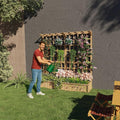 CABIHOME Two-Tier Wooden Planter Box with Trellis 1.4Ft Deep Elevated Raised Bed for Outdoor Flowers Veggies Hanging Roof &amp Drainage Holes