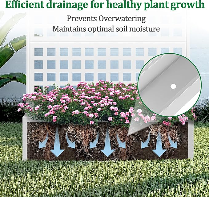 Metal Raised Garden Bed with Trellis 2 in 1 Trellis with Planter Box &amp Privacy Screen for Climbing Plants Vine Outdoor Standing Flower Beds with Drainage Holes 47.2 L x 16.7 W x 70.8 H Whi