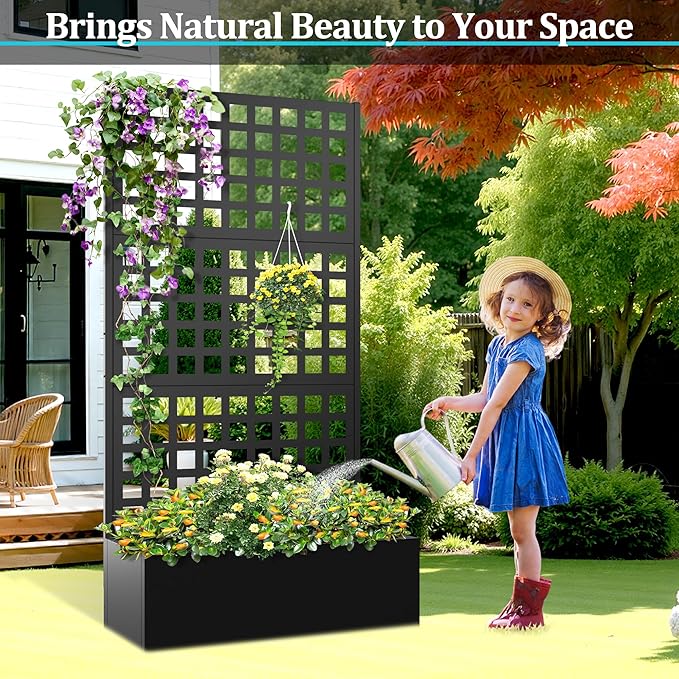 Metal Planter Box with Trellis Planter Box with Privacy Screen Privacy Trellis Outdoor for Climbing Plants with Drainage Holes Raised Garden Bed for Vegetables