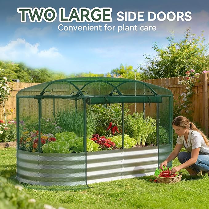 Raised Garden Bed with Sprinkler Timer and Self-Watering System 6x3x1 ft Elevated Planter Boxes Outdoor with Mesh Cover Galvanized Raised Beds forVegetablesFlowers Backyard Patio