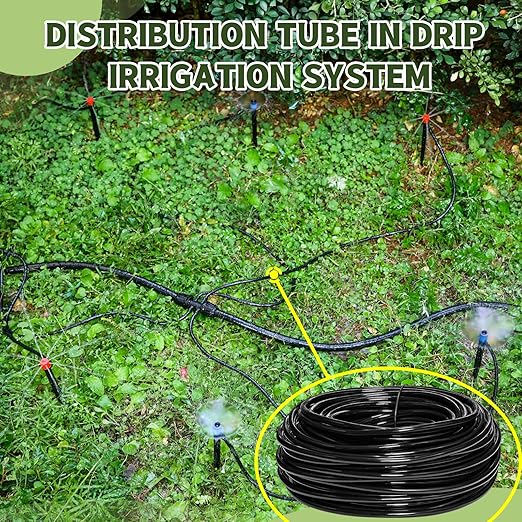 100FT 1/4 Inch Drip Irrigation kit Tubing Distribution Hose Tube for Garden Drip Irrigation System (Includes 2 Pack 6-Way Connector and 20pcs 1/4 Tee Splitters and End Plugs)