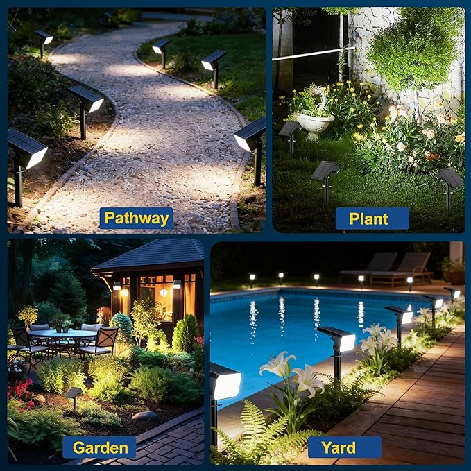 LANSOW Solar Spot Lights Outdoor 90LED 12 Pack Cool White&amp Solar Lights Outdoor Waterproof 8 Pack Daywhite